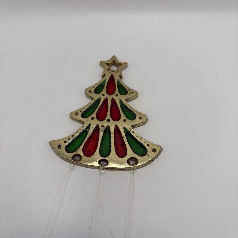 Vintage Stained Glass and Cast Metal Christmas Tree Wind Chime Japan Decoration - Picture 3 of 7